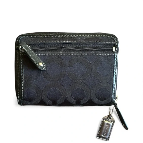 Coach Black Jacquard Signature Zip Wallet – Gold Trim Zip Around - Picture 2 of 5